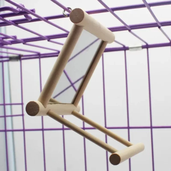 Side profile of the bird mirror toy, illustrating its compact design and secure construction.