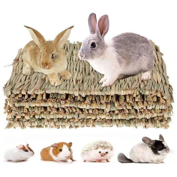 Pet straw mat placed inside a small animal cage for bedding.