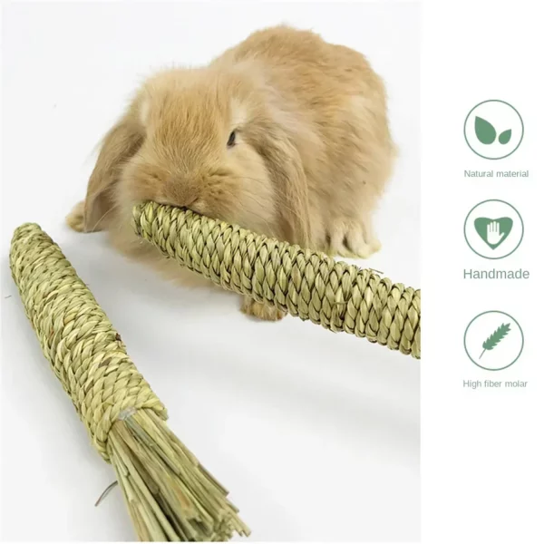 Side profile of the natural grass carrot toy, highlighting its woven detail.