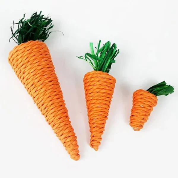 Radish-shaped molar toy for small animals, crafted from safe, edible materials.