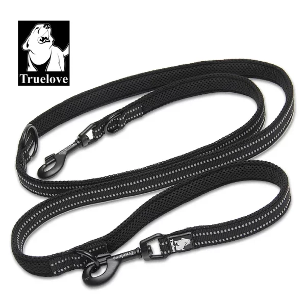 Close-up of the strong nylon webbing with 3M reflective stitching on the dog leash.