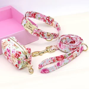 Close-up of floral pattern on a dog collar
