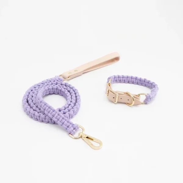 Leather Dog Pet Collar Leash Set Luxury Hand-knitted Dogs Lead Leashes Soft Puppy Walking Training Hiking Lead Ropes