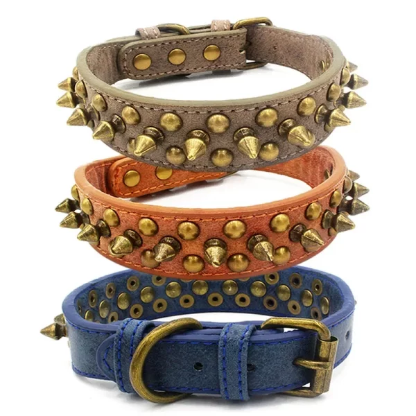 Close-up of studded leather dog collar detail