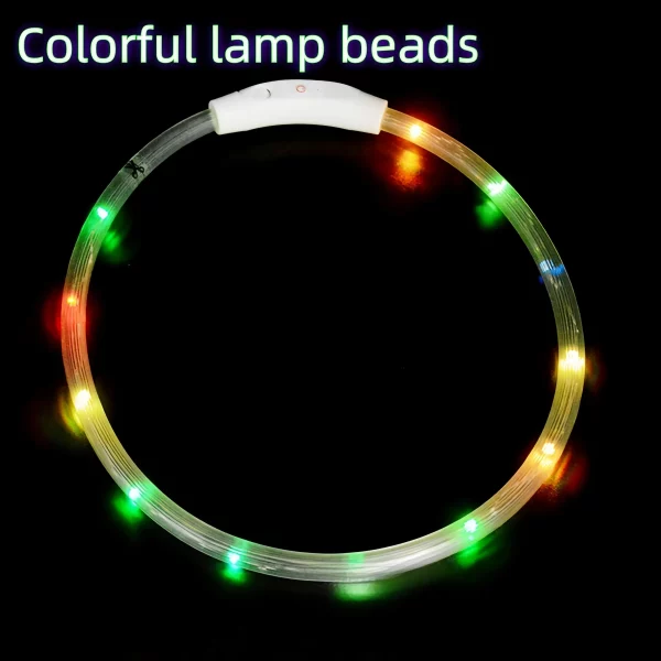 Pet Dog Led Light Collar Luminous Anti-Lost Dog Collar USB Rechargeable Dog Necklace Collar, 40cm, Colored lamp beads,