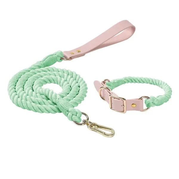 A dog leash made from colorful PU leather, held by a person.