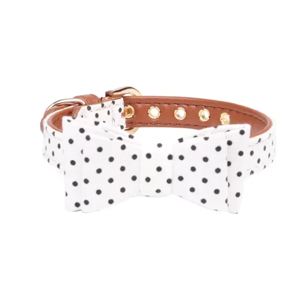 pawstrip 4 Colors Dot Small Dog Collar Bandana Soft Leather Dog Leash Cute Bow Cat Collar Pet Teacup Chihuahua Collar