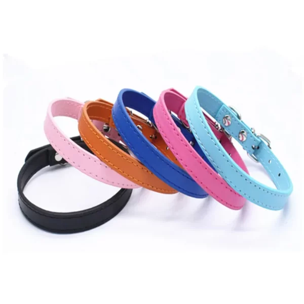 Dog collar with alloy buckle, shown flat with size measurements