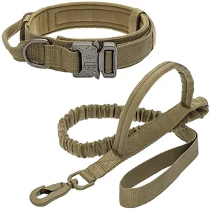 Tactical dog collar and leash set in black, front view