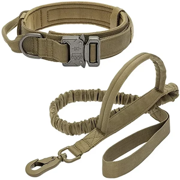 Tactical dog collar and leash set in black, front view