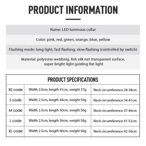 Durable polyester webbing of an LED dog collar