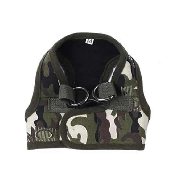 Leopard dog harness shown with a leash attachment point, ready for walks.