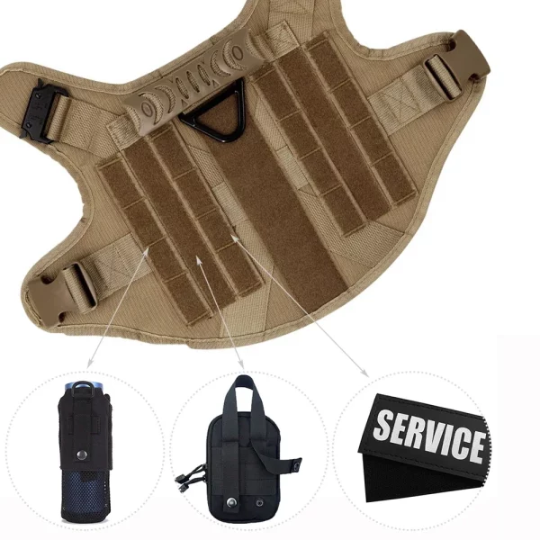 Back view of a tactical dog harness with reinforced top handle