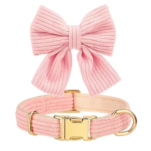 Dog wearing a velvet and mesh harness leash set with a decorative bowknot collar