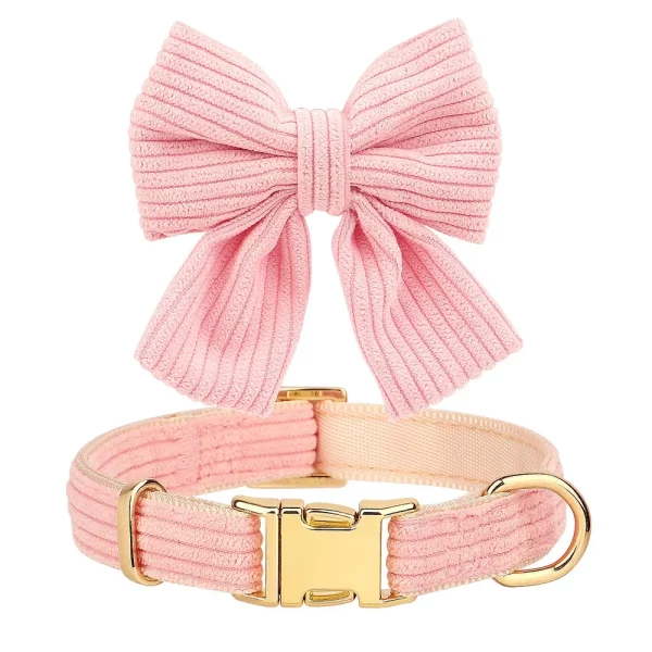 Dog wearing a velvet and mesh harness leash set with a decorative bowknot collar