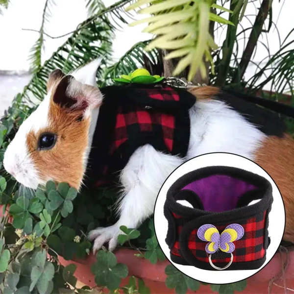 Small pet harness and leash set, purple heart design, side view