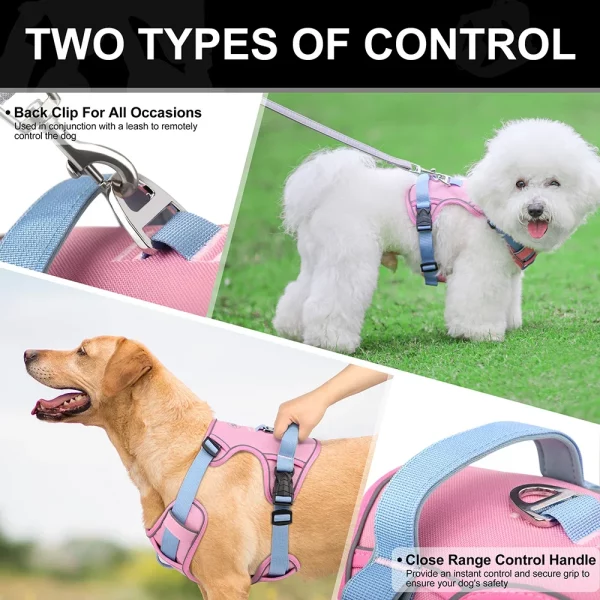 Pink mesh breathable dog harness showing reflective strip