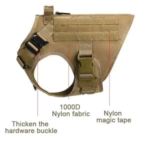 Detail of the tactical harness stitching and strap adjustment
