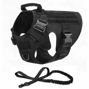Tactical dog harness on a large dog, side view