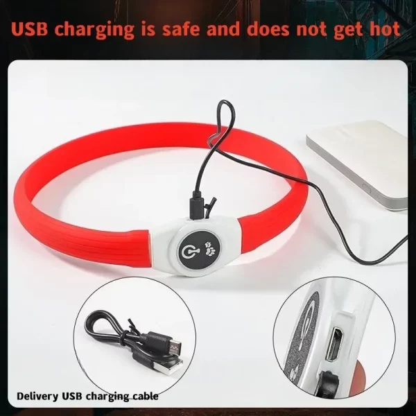 USB charging port on the LED dog collar for easy recharging.