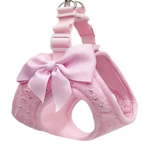 Front view of dog harness vest on a dog, showing rhinestone detail