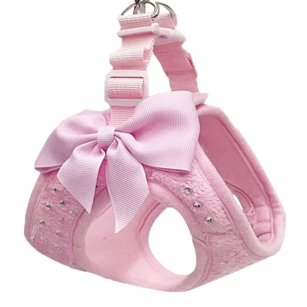 Front view of dog harness vest on a dog, showing rhinestone detail