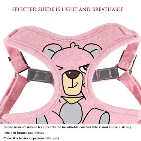Purple dog harness vest on a dog, back view showing leash attachment