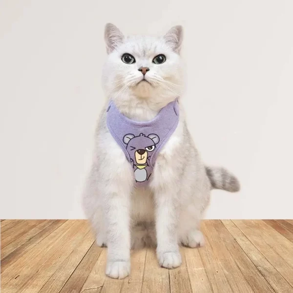 Dog sitting calmly while wearing a pet harness vest