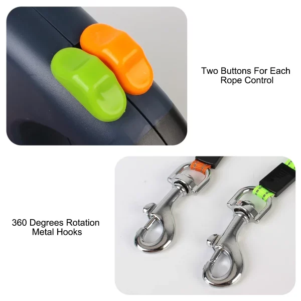 Dual dog leash extended, showing two dogs attached and walking