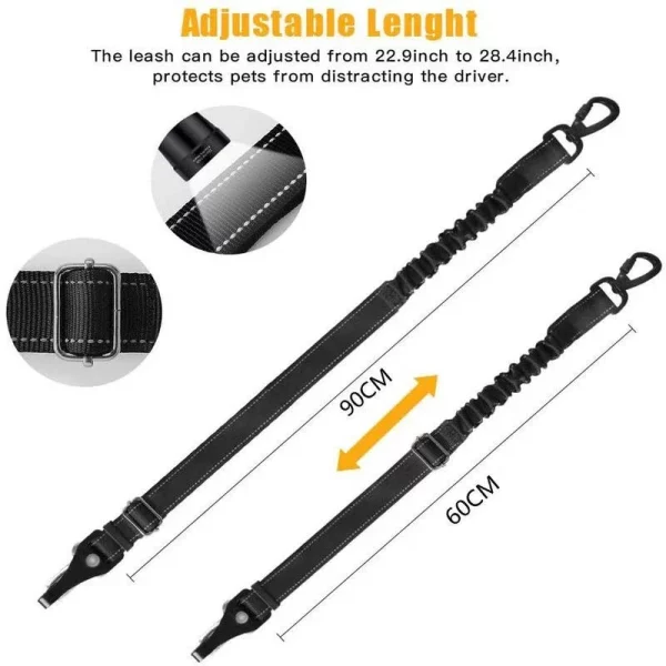 Close-up of the adjustable dog car seat belt's durable nylon webbing