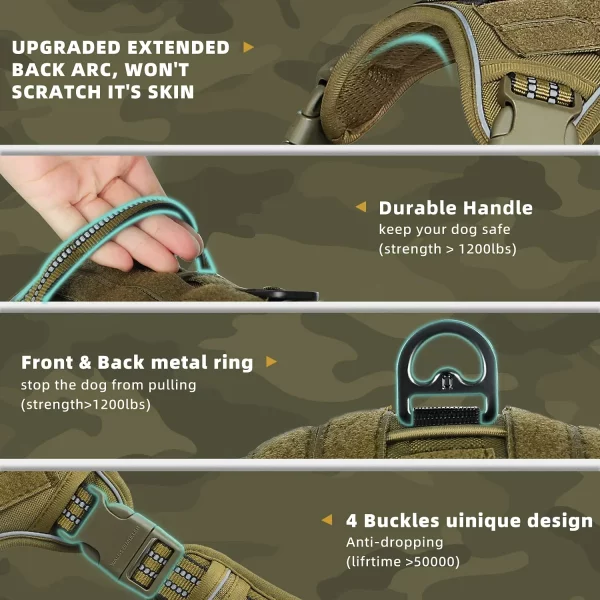 Reflective strips on tactical dog harness for visibility