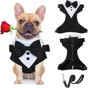 Dog Harness Leash Set, Adjustable Dog Vest Harness Set, Dog Tuxedo Costume Vest Harness for French ,Party Wedding Suit