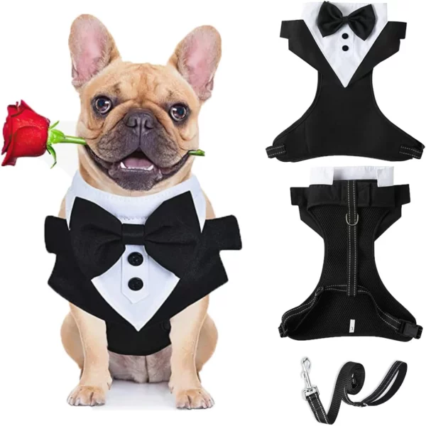 Dog Harness Leash Set, Adjustable Dog Vest Harness Set, Dog Tuxedo Costume Vest Harness for French ,Party Wedding Suit