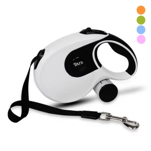 Retractable dog leash, close-up of handle and brake button, dog walking