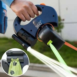 Retractable double dog leash with two leads and comfortable handle