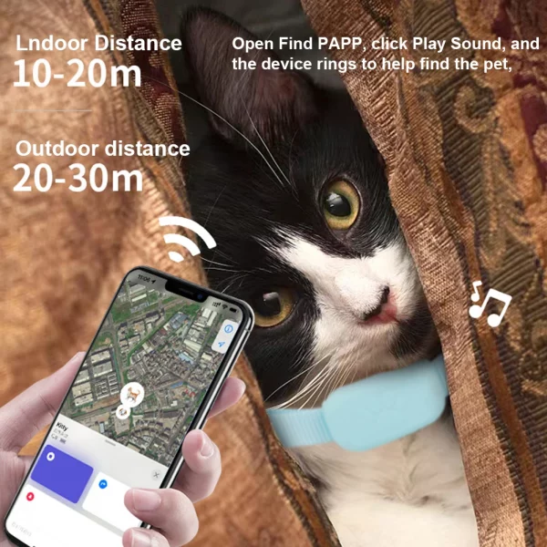 Mini GPS tracker shown with an iOS device displaying the 'Find My' app interface