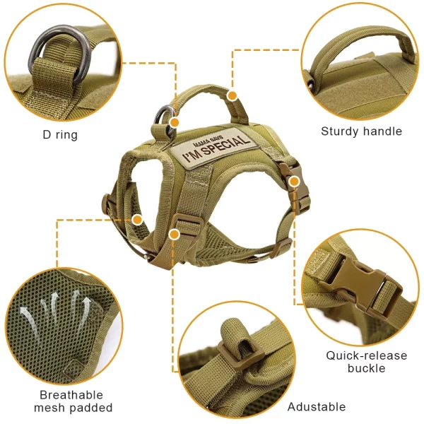 Side profile of a cat harness showing the control handle and leash attachment point