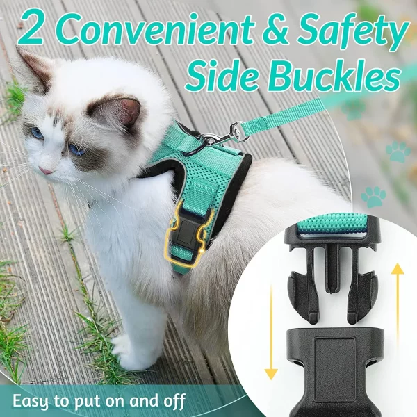 Person fitting an adjustable cat harness onto a pet, demonstrating ease of use.