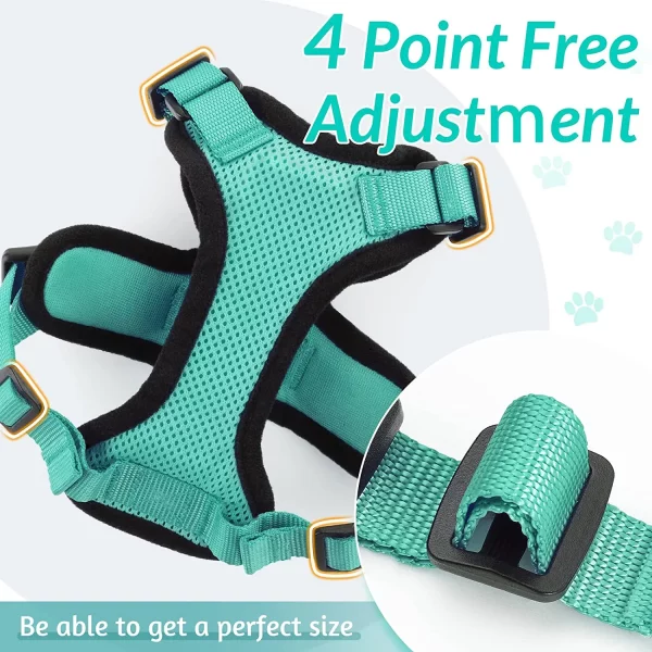 Detailed view of the stitching and breathable mesh material of a cat walking harness.