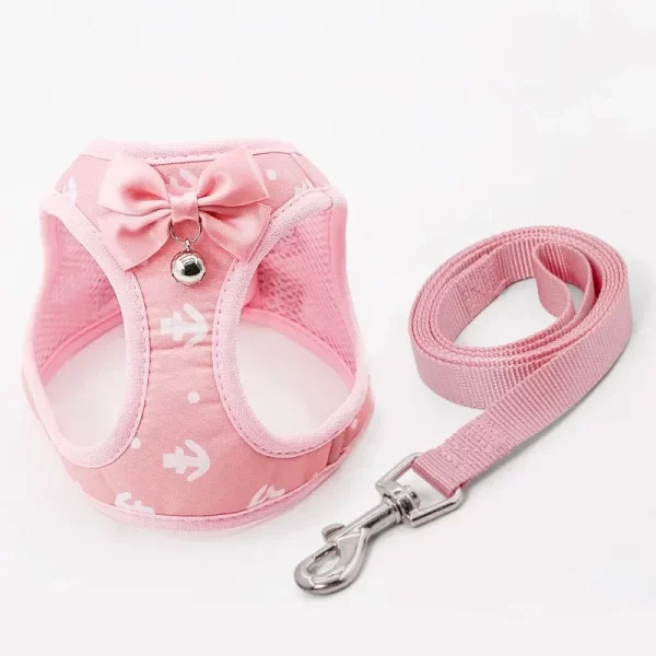 Adjustable cat harness with anchor pattern, front view