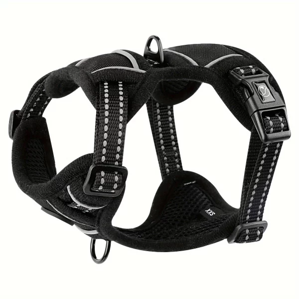 Side profile of the black padded vest dog harness