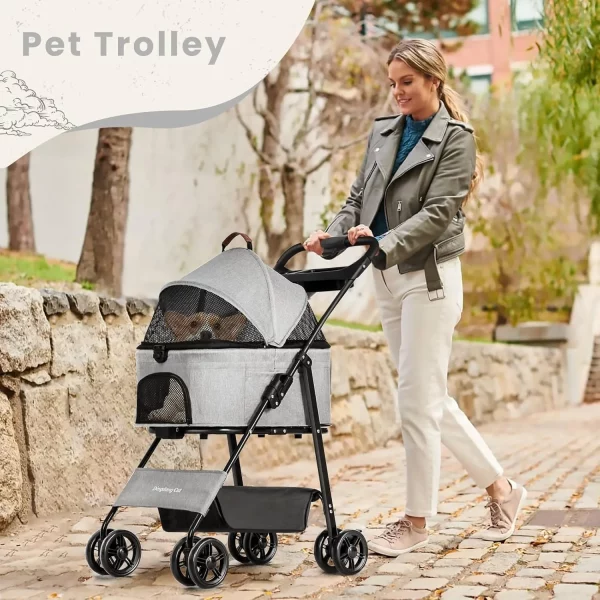 Interior of pet stroller with safety harness attachment point.