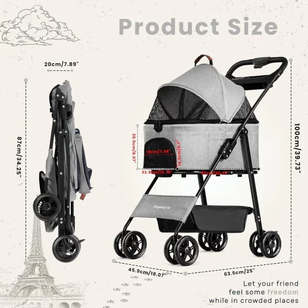Front view of pet stroller with mesh ventilation panel.