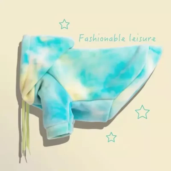 Close-up of the vibrant green tie-dye pattern on pet hoodie fabric