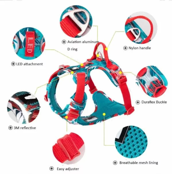 Dog harness with vertical control handle detail