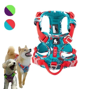 Dog harness front view with reflective strip