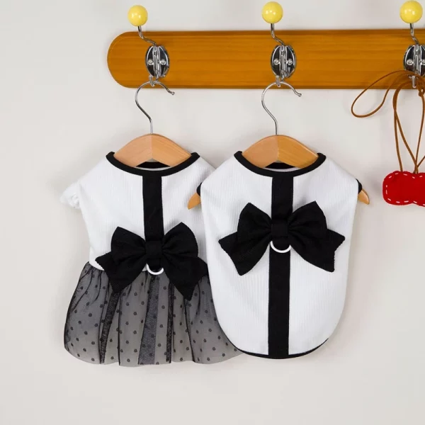 Dog dress side detail showing lace trim and bowknot