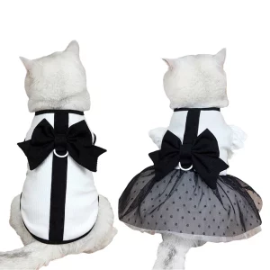 Small dog princess dress front view with bowknot and lace