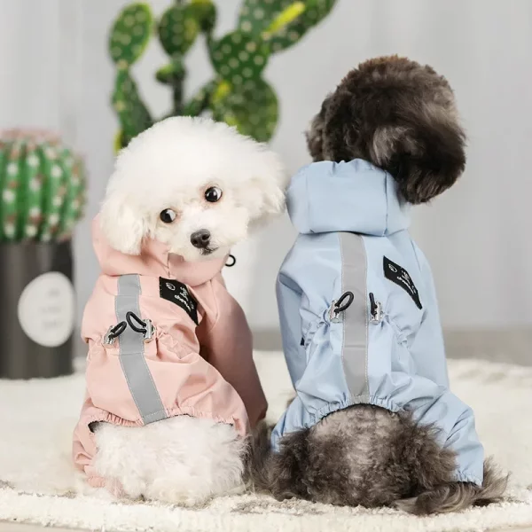 Close-up of the reflective strip on a dog raincoat