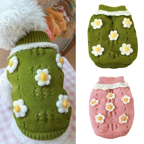Puppy small dog hoodie, side view, green floral pattern